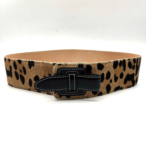 Vtg Barbara Bui Paris K6927 Leather Calf Hair Jaguar Print Wide Waist Belt 32\